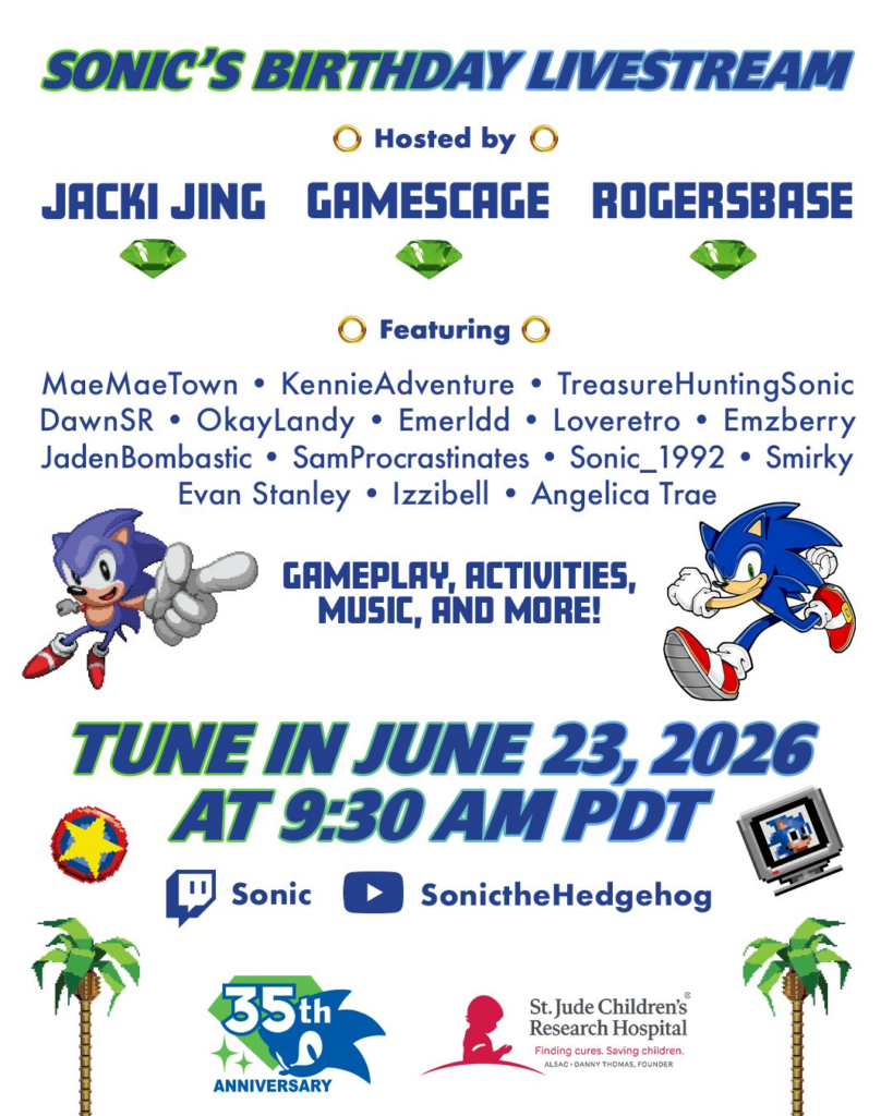 Reminder: Sonic Birthday Livestream Airs June 23 With Community Guests and St. Jude Fundraiser